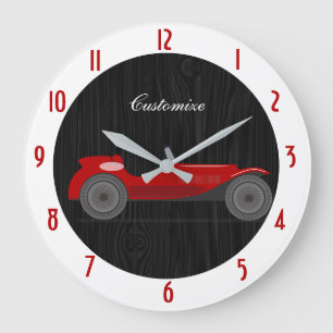 Grande Horloge Ronde Vintage Red Race Car Black Red Personnaliser Large