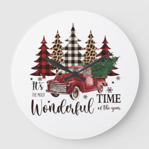 Grande Horloge Ronde Vintage Red Truck