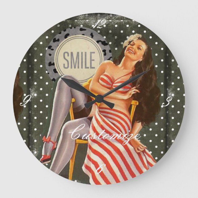 Grande Horloge Ronde Vintage Retro Pin-up Illustration Thunder_Cove (Recto)
