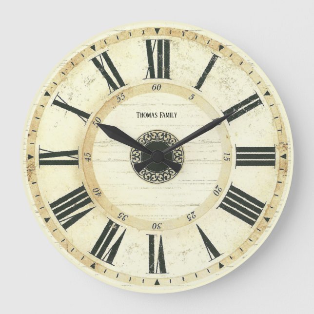 Grande Horloge Ronde Vintage Roman Numeral Rustic Farm Clock (Recto)