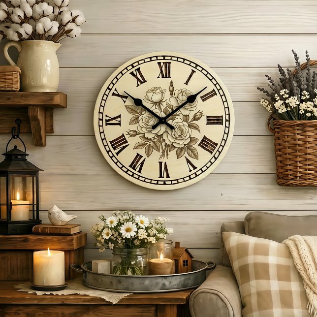 Grande Horloge Ronde Vintage Rose Wall Clock  (Créateur téléchargé)