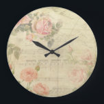 Grande Horloge Ronde Vintage Roses and Music Wall Clock<br><div class="desc">Carte postale ancienne,  rose et musique se combinent pour créer un joli design romantique.</div>
