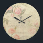 Grande Horloge Ronde Vintage Roses and Music Wall Clock<br><div class="desc">Carte postale ancienne,  rose et musique se combinent pour créer un joli design romantique.</div>