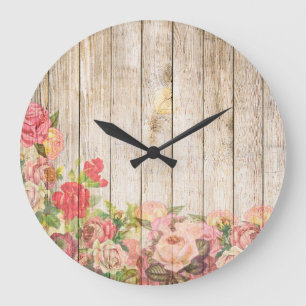 Grande Horloge Ronde Vintage Russe Romantique Rose Bois