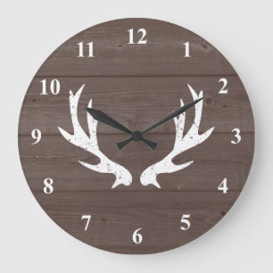 Grande Horloge Ronde Vintage rustic hunting deer antler wood wall clock
