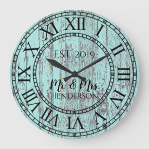 Grande Horloge Ronde Vintage Rustique Campagnard Chic Usé Vieilli Antiq