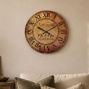 Grande Horloge Ronde Vintage Rustique Campagnard Chic Usé Vieilli Antiq