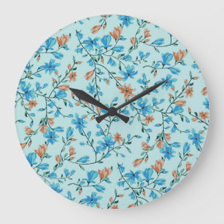 Grande Horloge Ronde Vintage simple : Motif en tissu floral