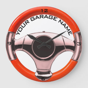 Grande Horloge Ronde vintage sports car red and chrome steering wheel 3