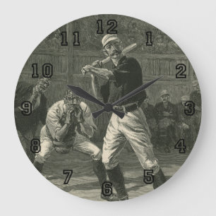 Grande Horloge Ronde Vintage Sports, joueurs de baseball par Thulstrup