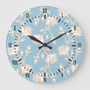 Grande Horloge Ronde Vintage Style Cream et Blue Victorian Floral