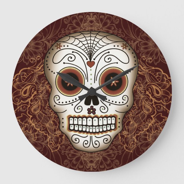 Grande Horloge Ronde Vintage Sugar Skull Wall Clock (Recto)