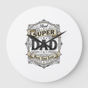 Grande Horloge Ronde Vintage Super Papa Badge Conception de T-Shirt_1