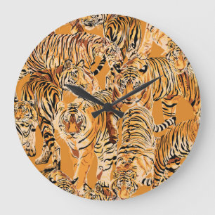 Grande Horloge Ronde Vintage Tiger Safari Motif de la faune