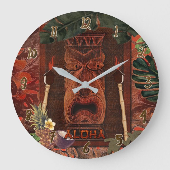 Grande Horloge Ronde Vintage Tiki Aloha Hawaï (Recto)