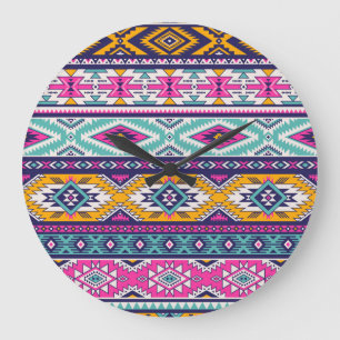 Grande Horloge Ronde Vintage tribal Navajo : motif rétro