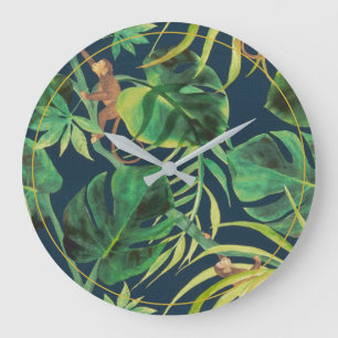 Grande Horloge Ronde Vintage Tropical Jungle Monkey Round Clock