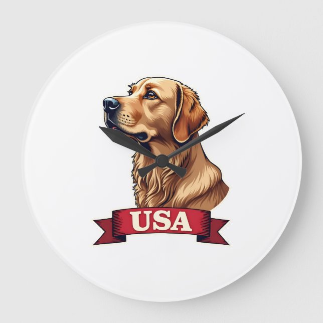 Grande Horloge Ronde Vintage USA Golden Retriever Engraving Shirt (Recto)