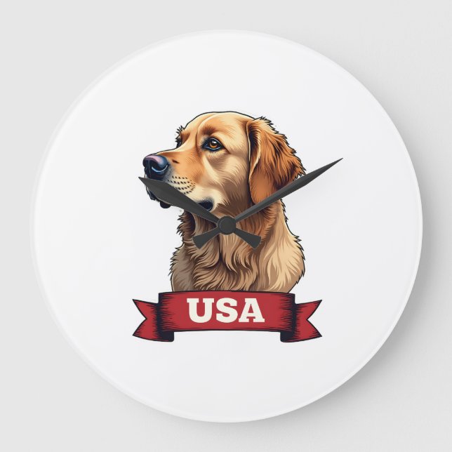 Grande Horloge Ronde Vintage USA Golden Retriever Engraving Shirt 4 (Recto)