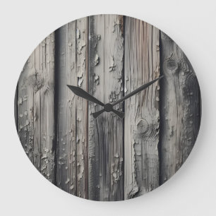Grande Horloge Ronde Vintage Vieux Bois Gris Texture
