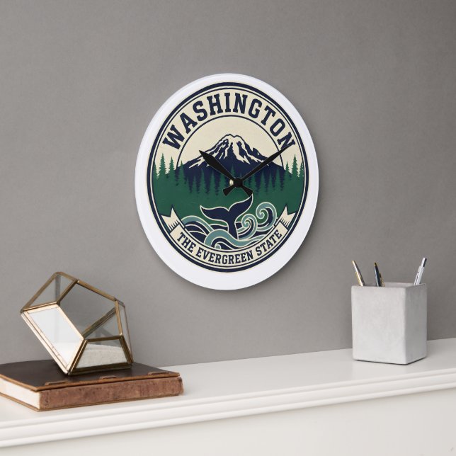 Grande Horloge Ronde Vintage Washington State Emblem  (Bureau)