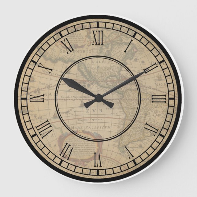 Grande Horloge Ronde Vintage World Map (Recto)