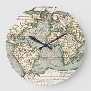 Grande Horloge Ronde Vintage World Map by Abraham Ortelius 1587-1595