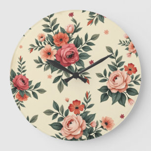 Grande Horloge Ronde Vintages motifs floraux avec élégance classique