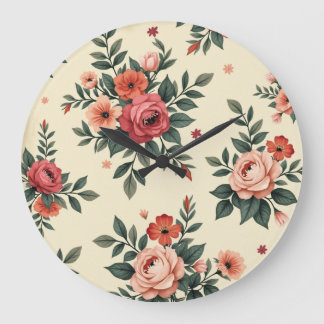 Grande Horloge Ronde Vintages motifs floraux avec élégance classique