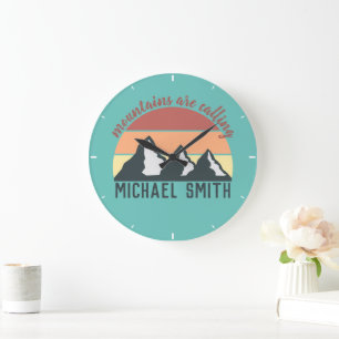 Grande Horloge Ronde Vintages pastels montagnes appellent mongram ciel