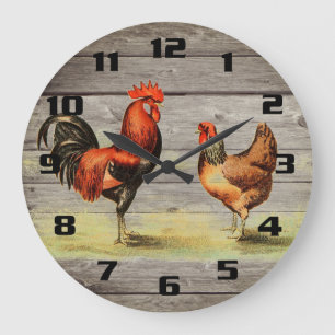 Grande Horloge Ronde Vintge Country rooster Rustique