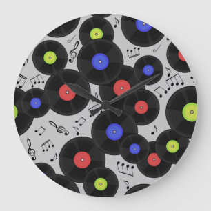 Grande Horloge Ronde Vinyl Records : Music Note Motif