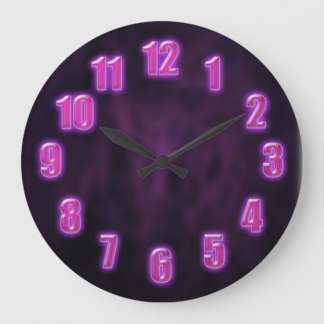 Grande Horloge Ronde Violet foncé avec des nombres de néons brillants (Recto)