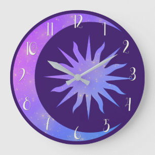 Grande Horloge Ronde Violet Indigo Purple Moon & Sun Zen