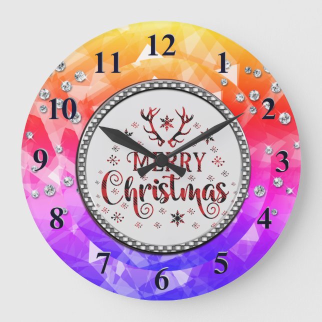 Grande Horloge Ronde Violet magnifique Emeraude Joyeux Noël Grand Cl (Recto)