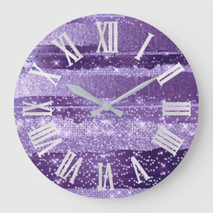 Grande Horloge Ronde VIOLET POURSUIVANT LA Parties scintillant Chiffres