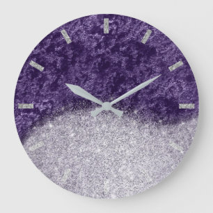 Grande Horloge Ronde Violet violet gris argenté velours Parties scintil