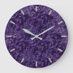 Grande Horloge Ronde Violet violet gris argenté velours velours oignon