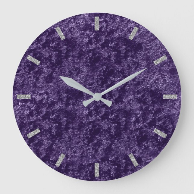 Grande Horloge Ronde Violet violet gris argenté velours velours oignon (Recto)