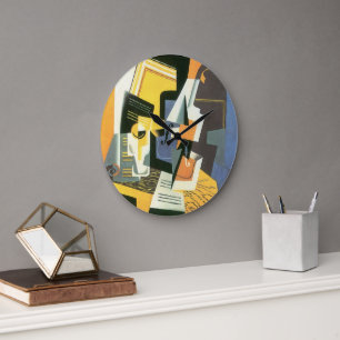Grande Horloge Ronde Violon et verre de Juan Gris, Cubisme Vintage