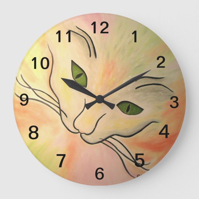 Grande Horloge Ronde Visage Abstrait de chat (Recto)
