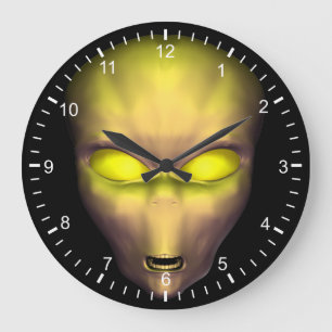 Grande Horloge Ronde Visage Alien jaune