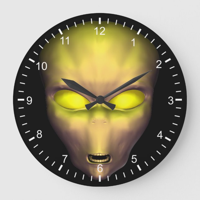 Grande Horloge Ronde Visage Alien jaune (Recto)