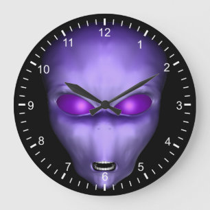 Grande Horloge Ronde Visage Alien pourpre