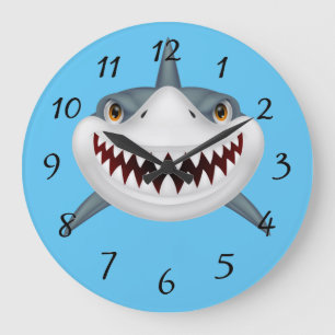 Grande Horloge Ronde Visage Animé de requin