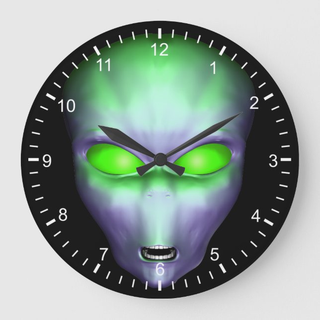 Grande Horloge Ronde Visage d'alien vert (Recto)