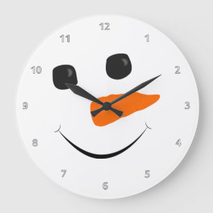 Grande Horloge Ronde Visage de bonhomme de neige