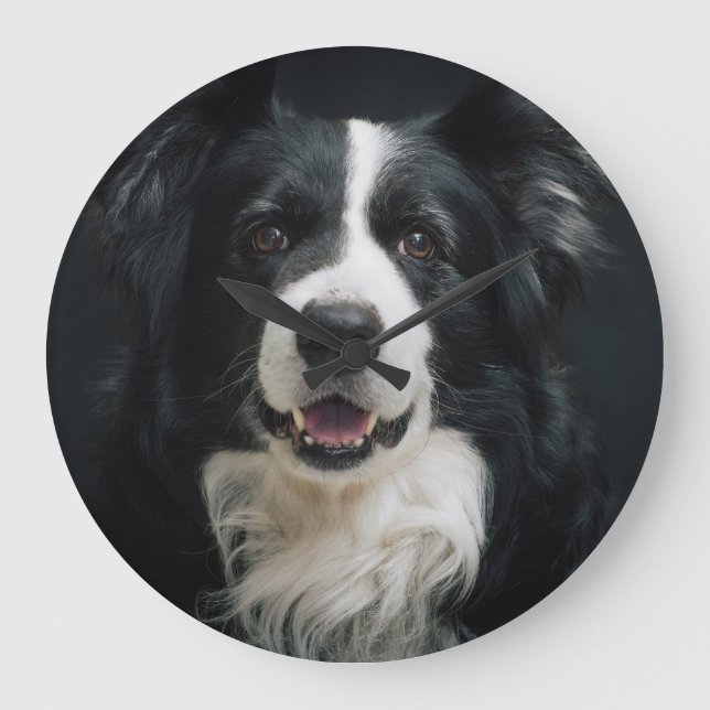 Grande Horloge Ronde Visage de Border Collie (Recto)