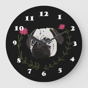 Grande Horloge Ronde Visage de carlin, Chien Art