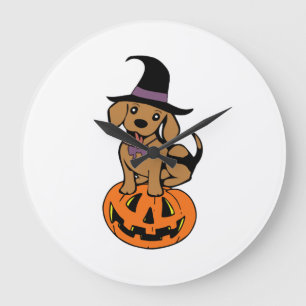 Grande Horloge Ronde visage de chien d'Halloween sur une citrouille